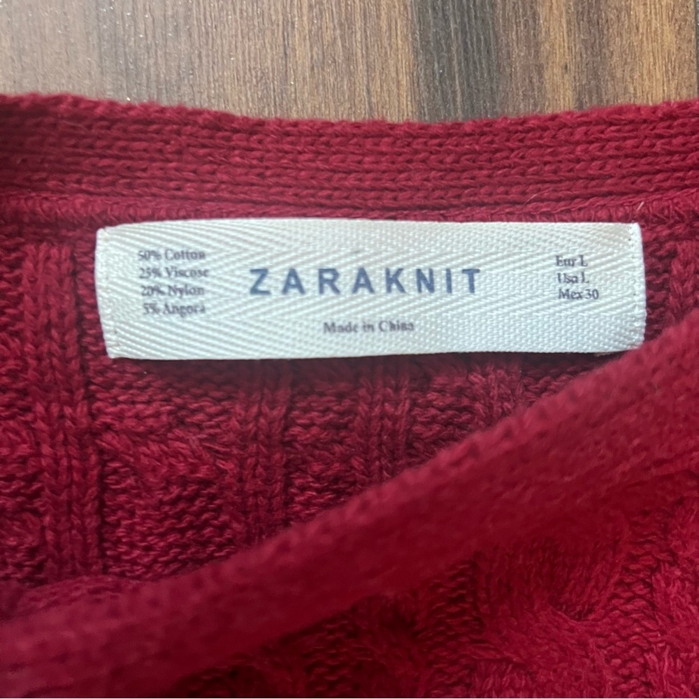 ZARA Knit Red Cable Sweater – Size L – 3/4 Sleeves - Picture 5 of 5